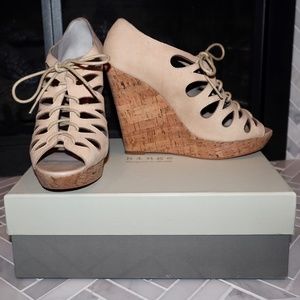 Beige Cork-Bottom Wedges